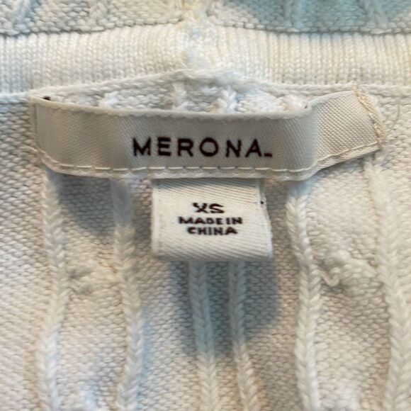 Vintage Merona Hooded Cable Knit Sweater White Cotton Long Sleeve Kanga Pocket X - Picture 6 of 8